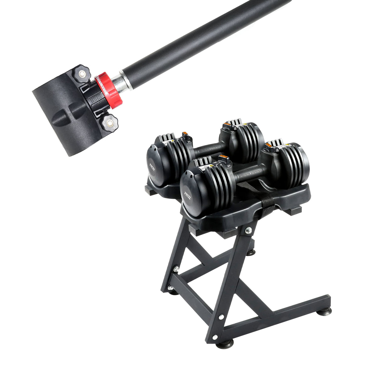 PRCTZ Bundle Modular Barbell + 10-30lb Quick Select Adjustable Dumbbel