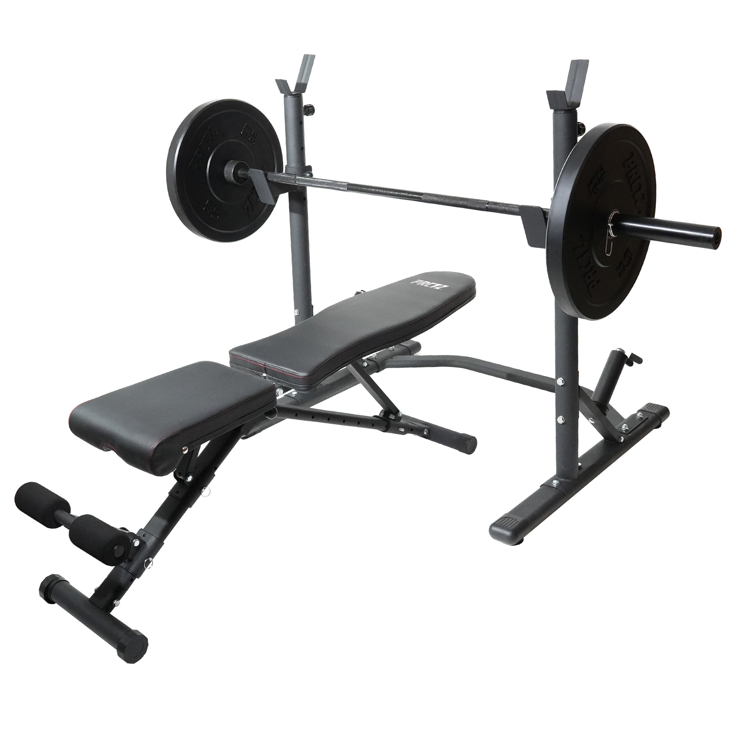 PRCTZ Two Piece Olympic Weight Bench with Squat Rack Foldable FID Ben