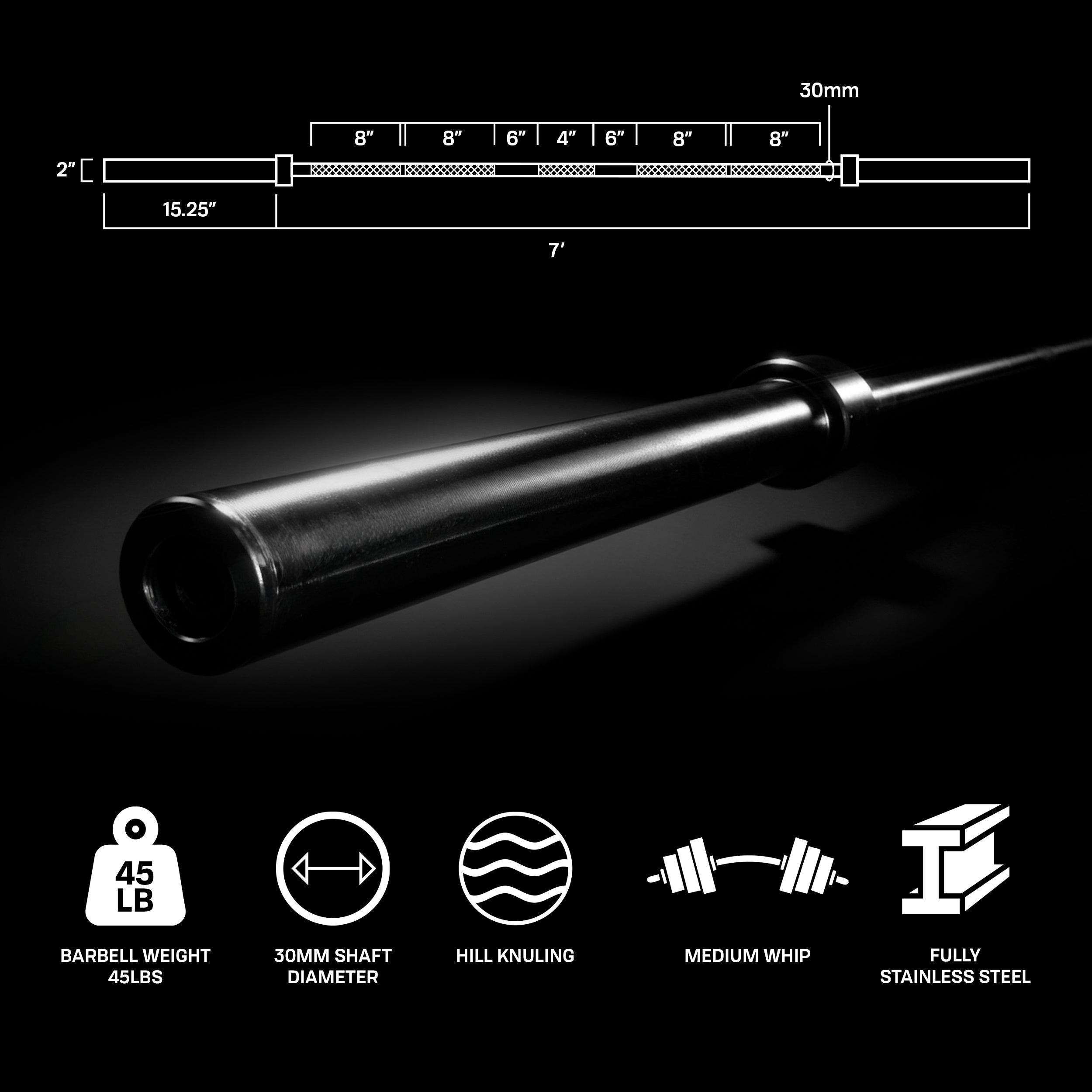 PRCTZ 7 ft Olympic Barbell with 2