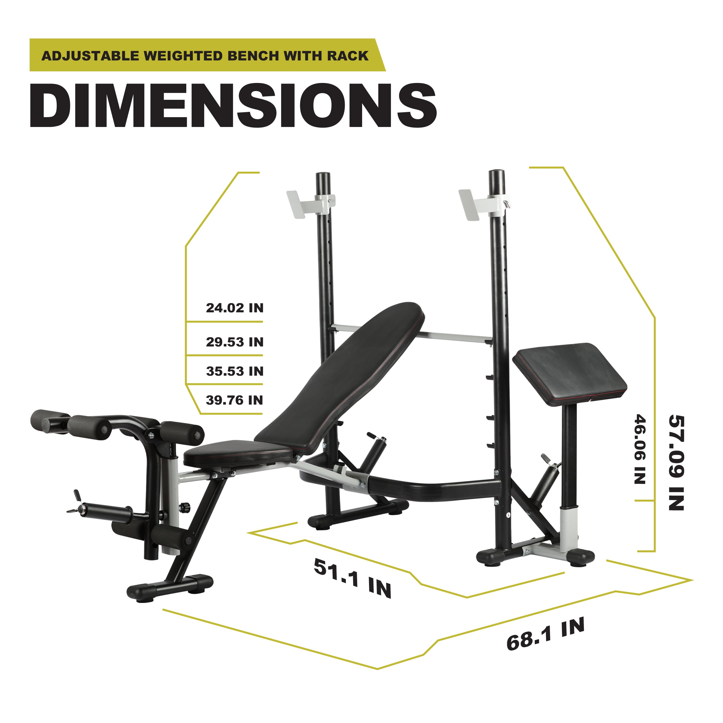 PRCTZ Adjustable weight Bench with Olympic Squat Rack Arm and Leg Dev